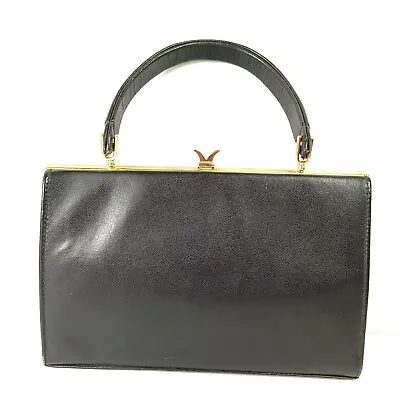 £17.09 • Buy Maclaren Norwich Vintage Retro Leather Handbag Black Gold 60s