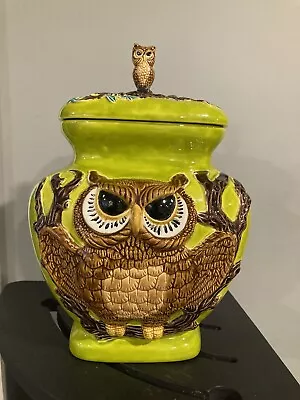 Vintage Owl Canister 1974 Cute Retro Cookie Jar Decor Hand Painted Piece 10” • $54.95