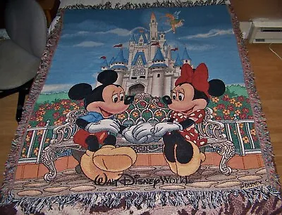 NEW WALT DISNEY WORLD MICKEY & MINNIE MOUSE Woven Throw Blanket Afghan Tapestry • £28.50