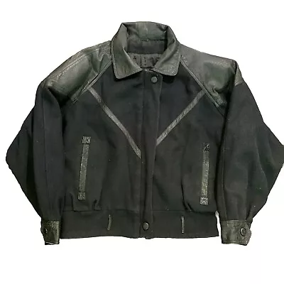 Vintage Bermans Black Cafe Racer Motorcycle Leather Bomber Jacket Mens Medium  • $89.99