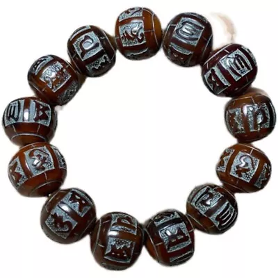 Natural Horn Carved Bracelet Om Mani Padme Hum Buddhist Mantra Beads Prayer • $70.12