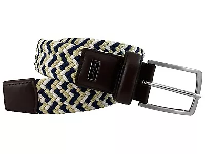 Greg Norman Belt Mens Braided Stretch Elastic 1 3/8  Navy/Sandstone 6941500 • $34