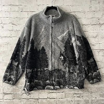 Vintage 1990's Black Mountain Wolf Animal Nature Fleece Zip Up Jacket Size XL • $64