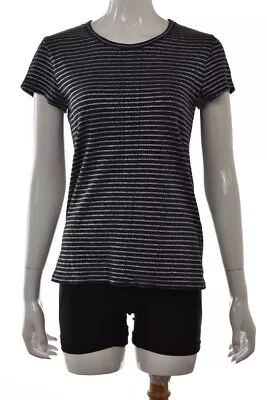 J Crew Painter Tee Top Size M Blue Silver Metallic Striped Knit Shirt Cotton • $24.99