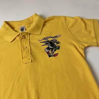 Ed Hardy Yellow Polo Shirt Boys L/12 Short Sleeve Christian Audigier Bald Eagle • $14.44