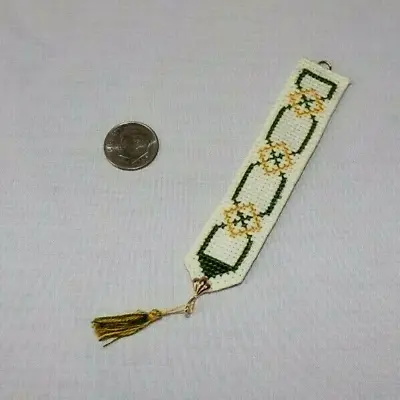 OOAK Miniature Dollhouse Needlepoint Bell Pull With Tassel Green Gold 4.75  1:12 • $64.99