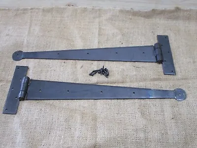 2 Ex Large Strap T Hinges 18  Tee Hand Forged Gate Barn Rustic Medieval Iron  • $59.99