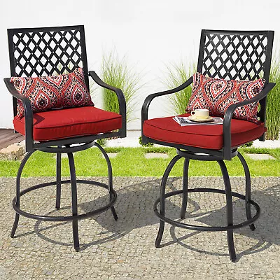 Swivel Patio Bar Stools Set Of 2 Counter Height Dining Chairs High Back Armchair • $246.99