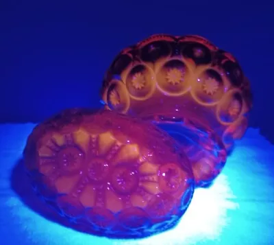2  Vintage LE Smith Moon & Stars Red Amberina  Glass Compote Candy Dish GLOWS • $85