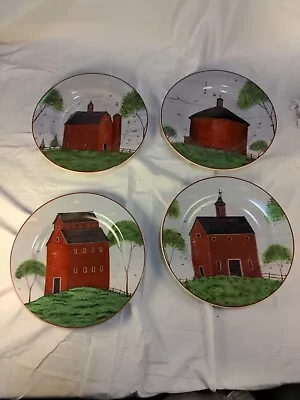 Sakura Warren Kimble Barns 1998 Set 4 Salad Plates Farmhouse Primitive Country • $20