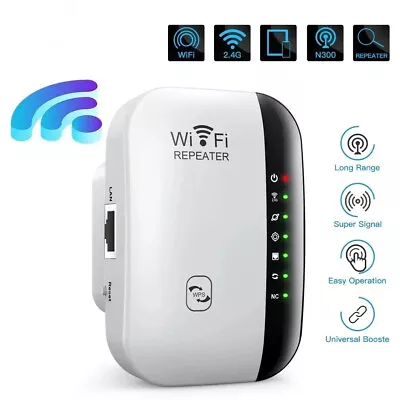 WiFi Range Extender Signal Booster Wireless Repeater Fast Internet EU Plug White • £7.89