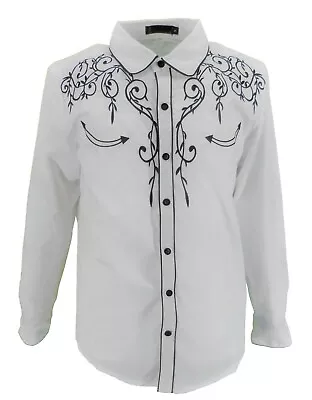 Mazeys Mens White Black Western Cowboy Embroidered Vintage/retro Shirts • £29.99