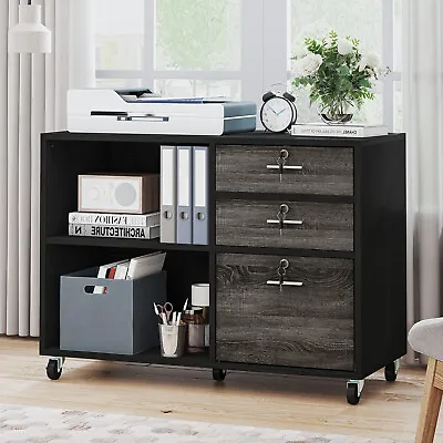 $99.99 • Buy YITAHOME Wood File Cabinet 3 Drawer Lateral Filing Cabinet Storage Shelf Wheels