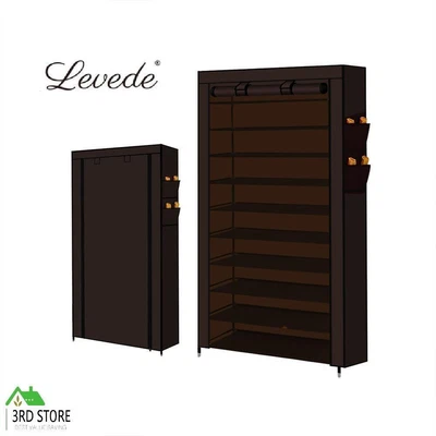 $40 • Buy Levede 10 Tier Shoe Rack Portable Storage Cabinet Organiser Wardrobe Brown Cover