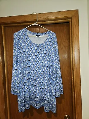 J.Jill Wearever Collection Light Blue 3/4 Sleeve Shirt W Flowers Size 2X • $21.99