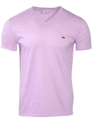 $49.95 • Buy Men's Lacoste Pink Short Sleeve Pima Cotton V-Neck Jersey T-Shirt