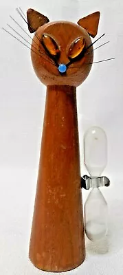 Egg Timer Wood Siamese Cat W Rhinestone Eyes & Long Whiskers Glass Nose 3 Minute • $20.89