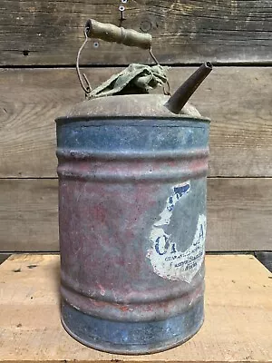 Vintage One Gallon Galvanized Metal Gas Can Wood Handle • $24.99