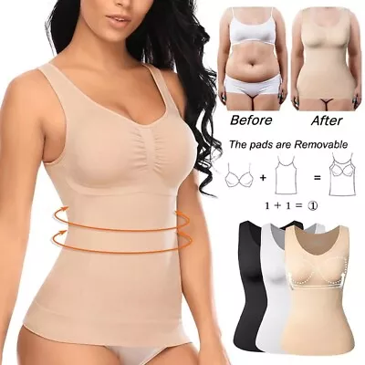 Women's Cami Shaper With Built-in Bra Tummy Control Shapewear Camisole Tank Tops • £14.99