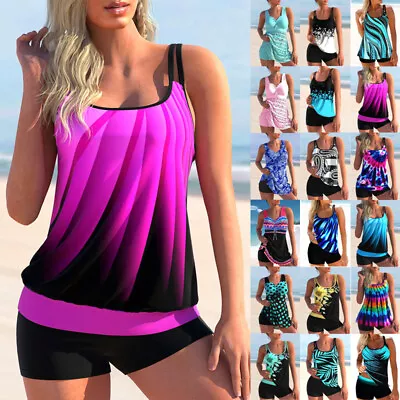 Women Tankini Boy Shorts Set Swimsuit Bathing Beach Wear Swimming Costume Plus • £9.99