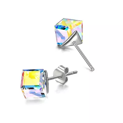 Aurora Borealis Square  Crystal Stud Earrings Made With Swarovski  Elements  • $9.99