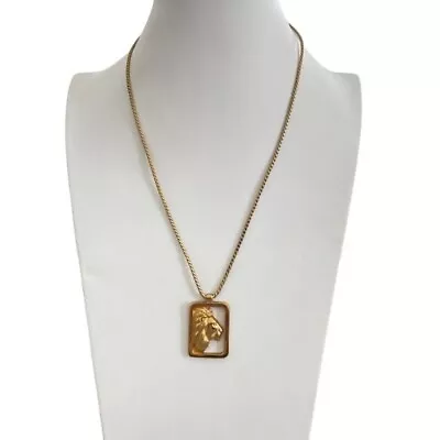 Vintage Avon Lion Head Leo Gold Tone Pendant On Chain 80S • $27