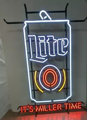 Large Miller Lite Beer LED Lighted Sign  Its Miller Time  Can Faux Neon 35 X25  • $249.99