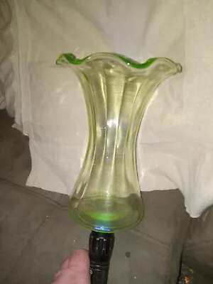 Vintage Vaseline  Glass Vase 8 1/2 Inches Tall. Incredible Glow • $29