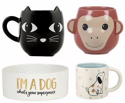 Sass & Belle Kawaii Ceramic Boxed Cute Mug Bowl -  Cheeky Monkey Black Cat Dog • £9.99