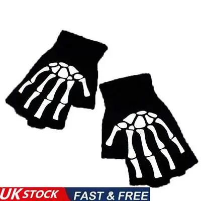  Halloween Fingerless Skeleton Fingers Gloves  Black Gothic Punk Gloves Knitted • £5.21
