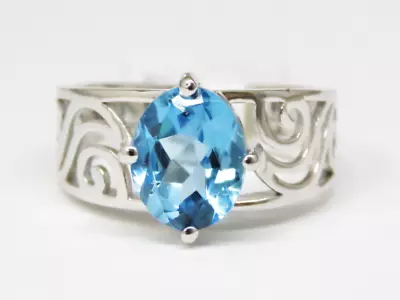 R11309B Filigree Mt St Helens Blue Helenite 8x10mm 1.56Ct Sterling Silver Ring • $50