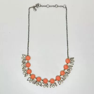 J. Crew Necklace Bib Coral And Crystal Bauble Floral Gold Tone Chain • $14.95