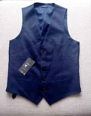 Mens/Boys Navy Blue Checked Waistcoat Mark's And Spencer Size 34  Rrp £40 • £4.99