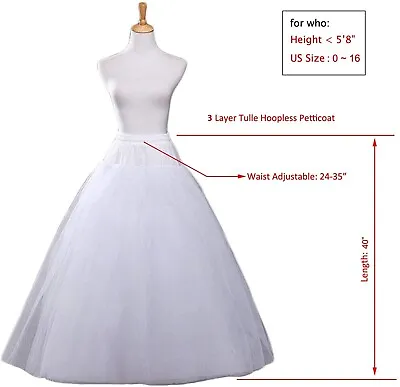 £16.08 • Buy RULTA UK White 3-Layers Tulle Hoopless Wedding Dress Underskirt Petticoat New LG