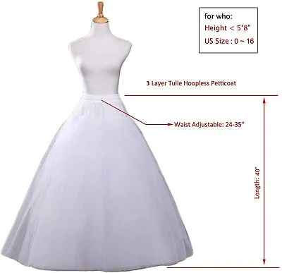 RULTA UK White 3-Layers Tulle Hoopless Wedding Dress Underskirt Petticoat New N1 • £15.18