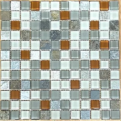 Mosaic Tile Kitchen Backsplash Bathroom Decoration Real Stone And Glass 12x12 • $9.99