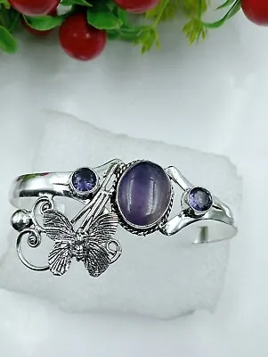 Purple Amethyst Gemstone 925 Sterling Silver Jewelry Cuff Bracelet • $16.14