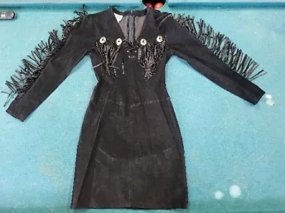 Vintage Firenze Santa Barbara Genuine Leather FRINGE  Dress Cowgirl 💕  Gorgeous • $75