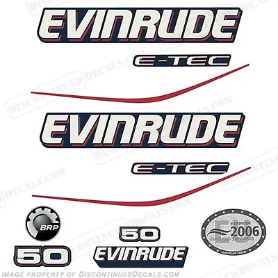 Fits Evinrude 50hp E-Tec Blue Cowl Outboard Decals- 2004-2008 Stickers • $89.95