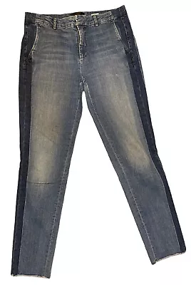 Vince Size 29 Denim Jeans Strapping Pant Frayed Hem Slim Fit Cropped Two Toned • $20