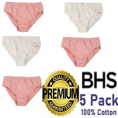 Girls BHS 5 Pack 100% Pure Cotton Briefs 2-12 Years Knickers Underwear • £4.95