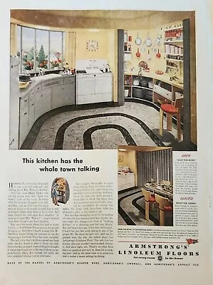 1945 Armstrongs Linoleum Floors Vintage Ad Kitchen Has The Whole Town Talking • $9.95