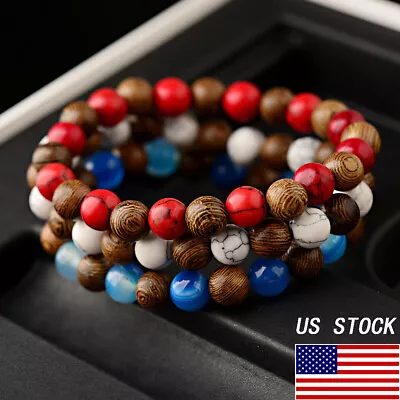 Charm Natural Lava Stone Wooden 8mm Beads Bracelets Reiki Yoga Women Men Jewelry • $6.48