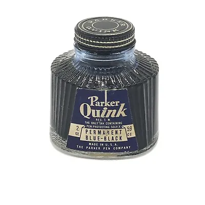 £24.75 • Buy Vintage Parker Quink Ink Bottle 2oz Permanent Blue Black Solv-x Calligraphy 