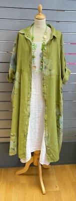 £60 • Buy ITALIAN Lagenlook COVETCOUTURE Linen Jacket SHIRT MAXI Coat Linen 52 CHEST 16-22