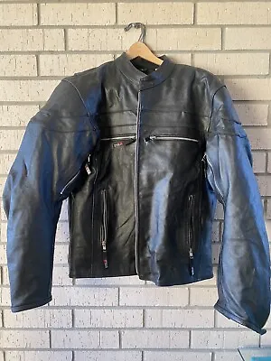 JACKETS4BIKES Men's Leather Motorcycle Black Armored Riding Jacket Size Large • $95