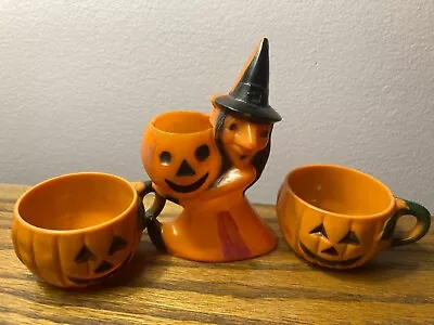 Vintage ROSBRO Witch Pumpkin Halloween Candy Container Toy Plastic Rare • $40