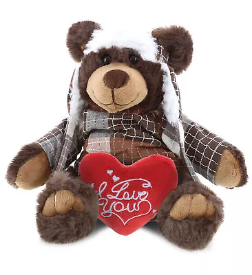 DolliBu I LOVE YOU Cute Brown Bear With Clothes And Red Heart Plush – 11 Inches • $21.08