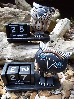 £11.99 • Buy Hand Carved Made Wooden Shabby Wise Owl Bird Perpetual Blocks Desk Calendar