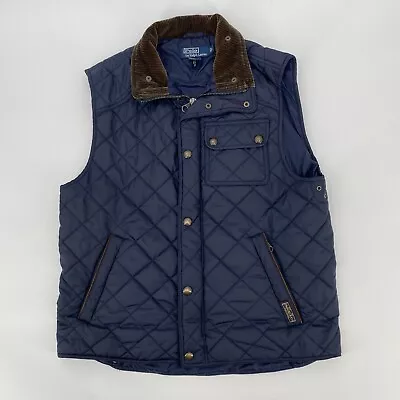 $79.99 • Buy POLO Ralph Lauren Quilted Vest Mens Size L Blue Full Zip & Snap Buttons Corduroy